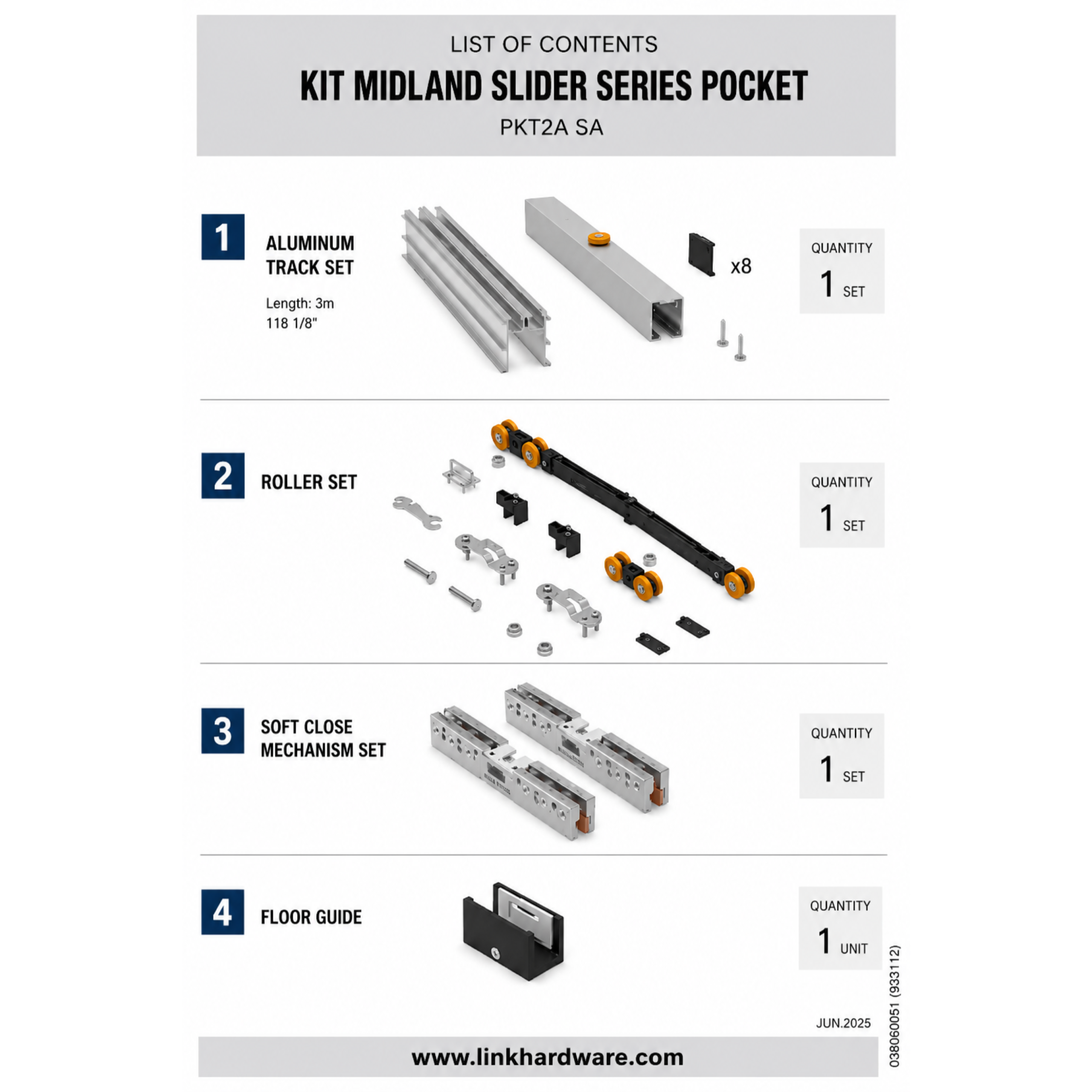 PKT1 Pocket Slider Kit for Wood + Glass - 200lbs - Image 6