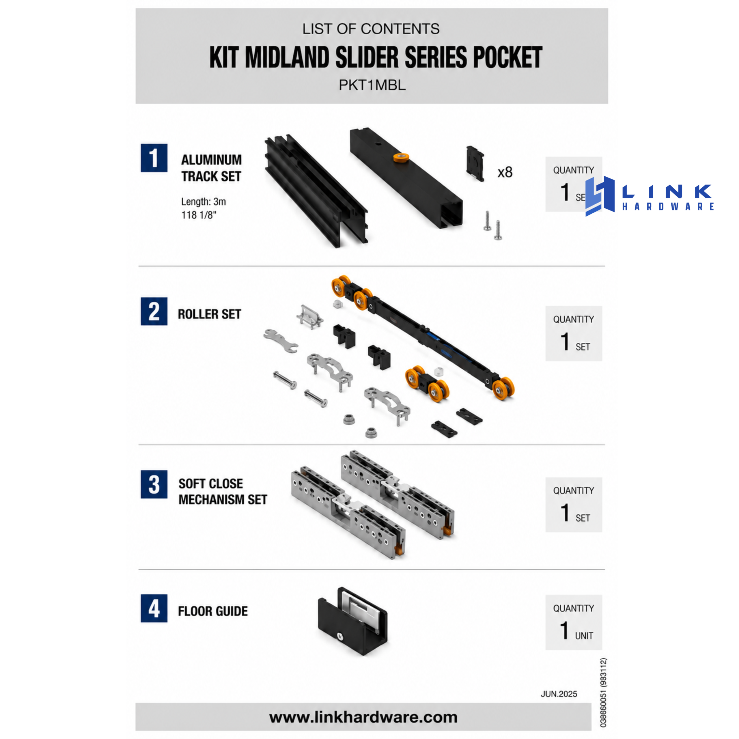 PKT1 Pocket Slider Kit for Wood + Glass - 200lbs - Image 7